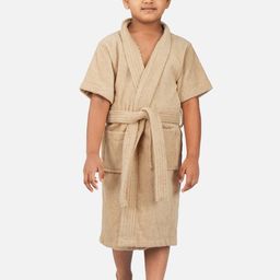 RANGOLI Kids Beige Shawl Collar Pure Cotton Super Absorbent 400 GSM Bath Robe-image-81