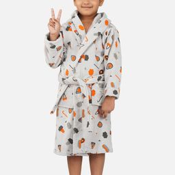 RANGOLI Kids Grey & Orange Printed Pure Cotton Super Absorbent 400 GSM Bath Robe-95