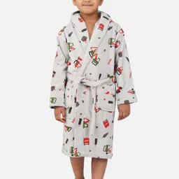 RANGOLI Kids Grey Printed Pure Cotton Super Absorbent 400 GSM Bath Robe-image-21