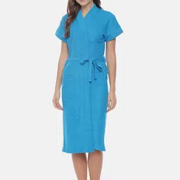 GOLDSTROMS Women Turquoise Blue Solid Bath Robe-33