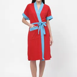 POORAK Women Colourblocked Bath Robe With A Fabric Belt-image-91