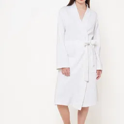 Inner Sense Women White Cotton Bath Robe with a fabric belt-image-28