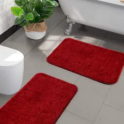 Saral Home Set Of 2 Red Solid Microfibre Anti-Skid Bath Rugs-12