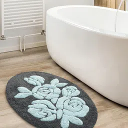 Saral Home Grey & Blue Handmade Oval-Shaped Bathmat-image-37