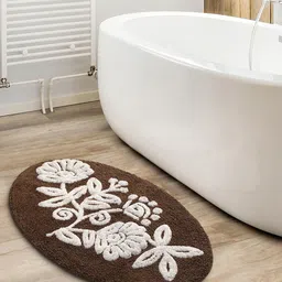 Saral Home Brown & White Handmade Oval-Shaped Bathmat-image-92