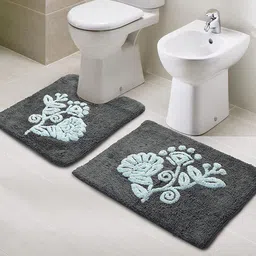 Saral Home Set Of 2 Grey & Blue Printed 210 GSM Bath Rugs-51