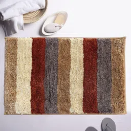 LUXEHOME INTERNATIONAL Maroon & Brown Striped 1850 GSM Anti-Skid Bath Rug-26