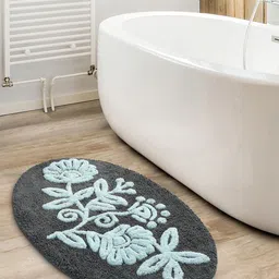 Saral Home Grey & Blue Handmade Oval-Shaped Bathmat-image-91