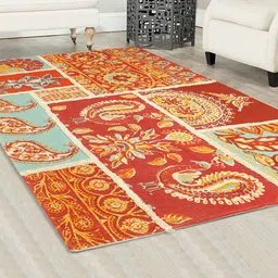 BLANC9 Multicolored Printed Cotton Rectangular Carpet-1