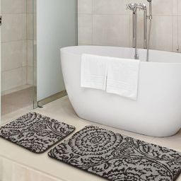 Saral Home Set Of 2 Grey & Black Printed 210 GSM Rectangular Bath Rug-48
