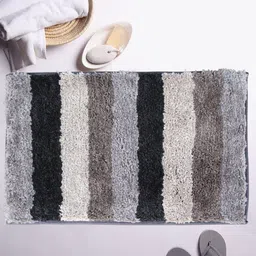 LUXEHOME INTERNATIONAL Grey & Off-White Striped Anti Skid Bath Rug-image-33