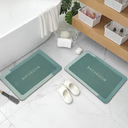 DREAM WEAVERZ 2 Pieces Green HD 400 GSM Printed High Water Absorbent Bath Mats-image-85