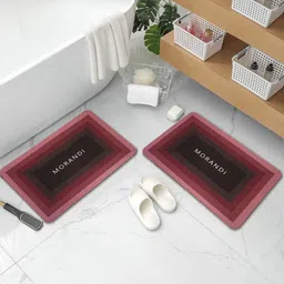 DREAM WEAVERZ Maroon & White 2 Pcs HD Printed 400 GSM Highly Water Absorbent Bath Rugs-36