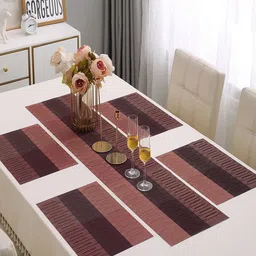 HOKIPO 5 Pieces Rust Red Table Placemats with Runner-35