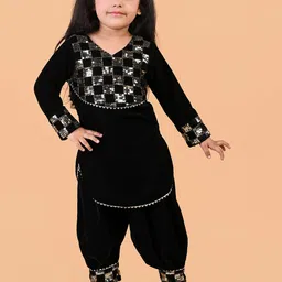 BAESD Girls Embroidered Regular Sequinned Velvet Kurta with Salwar-image-7