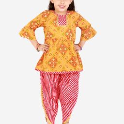 Superminis Girls Orange Printed Empire Pure Cotton Kurti with Salwar-image-26