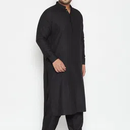 VASTRAMAY Plus Size Men Black Solid Kurta with Salwar image 5
