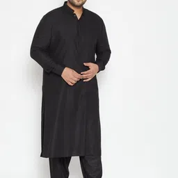 VASTRAMAY Plus Size Men Black Solid Kurta with Salwar image 4