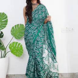 Saree mall Ethnic Motifs Printed Pure Cotton Bagh Sarees-image-14