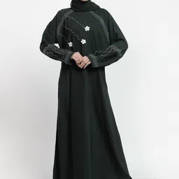 Arrabi Women Green Solid Abaya Burqa With Scarf-image-48