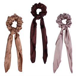 Arendelle Women Brown & Cream-Coloured Set of 3 Spiral Satin Ponytail Holders-90