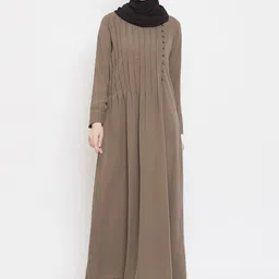 NABIA Women Beige Solid Abaya Burqa With Scraf-picture-23