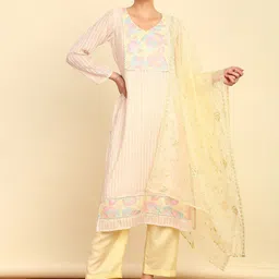 Soch Striped Printed Sequinned Unstitched Dress Material-picture-1