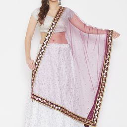 Clora Creation Burgundy & Gold-Toned  Gotta Patti Net Dupatta-picture-27