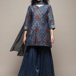Biba Ethnic Motifs Printed Thread Work Kurta with Sharara & Dupatta image 1