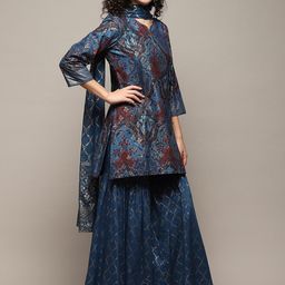 Biba Ethnic Motifs Printed Thread Work Kurta with Sharara & Dupatta image 3