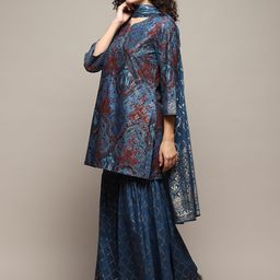 Biba Ethnic Motifs Printed Thread Work Kurta with Sharara & Dupatta image 4