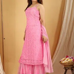 KALINI Floral Embroidered Shoulder Strap Regular Kurta with Sharara & With Dupatta image 4