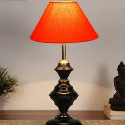 Devansh Orange & Black Solid Table Lamp With Shade-18
