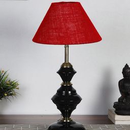 Devansh Maroon & Black Solid Table Lamp With Shade-10