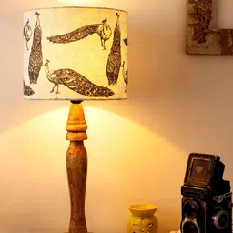 green girgit Blue & White Wandering Peacocks Printed Contemporary Table Lamp with Shade-42