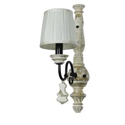 Fos Lighting White & Beige Distress Wood Single Rustic Wall Lamp with Pleated Fabric Shade image 3