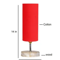 Devansh Red & White Textured Cotton Table Lamp With Wood Base image 4