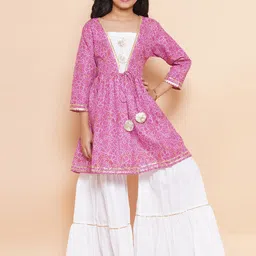 Modish Couture Girls Bandhani Printed Pleated Pure Cotton Kurta with Sharara-image-75