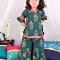 KID1 Girls Ethnic Motifs Printed Regular Pure Cotton Kurti with Sharara-image-49