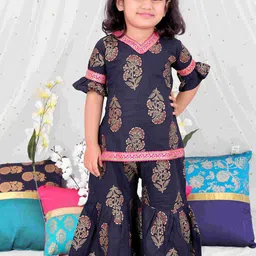 KID1 Girls Ethnic Motifs Printed Regular Pure Cotton Kurti with Sharara-image-92