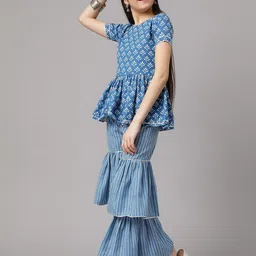 Inddus Girls Floral Printed Regular A-Line Kurti with Sharara-image-35