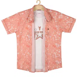 CAVIO Boys Peach-Coloured Floral Printed Casual Shirt-image-46