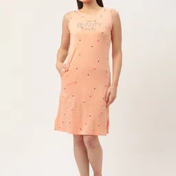 Sweet Dreams Peach-Coloured Printed Cotton Nightdress-image-65