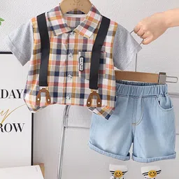 StyleCast Boys Orange Checked Shirt with Shorts-43