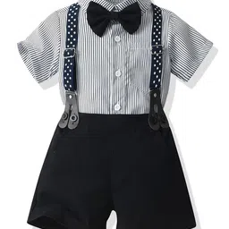StyleCast x Revolte Boys Black & White Striped Pure Cotton Shirt with Shorts-image-33