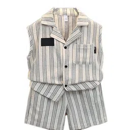 StyleCast x Revolte Boys Beige & White Striped Sleeveless Shirt with Shorts-image-88