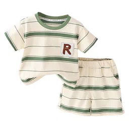 StyleCast x Revolte Boys Green Striped Round Neck Short Sleeves Shirt With Shorts-image-23