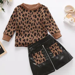 StyleCast Girls Brown & Black Abstract Printed Top With Shorts-image-68