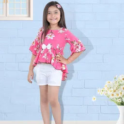 Cutiekins Girls Pink & White Printed Top with Shorts-21