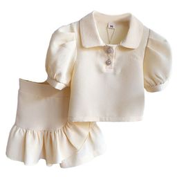 StyleCast x Revolte Girls Beige Self Design Polo Collar Puff Sleeves Top With Tulip Shorts-image-70